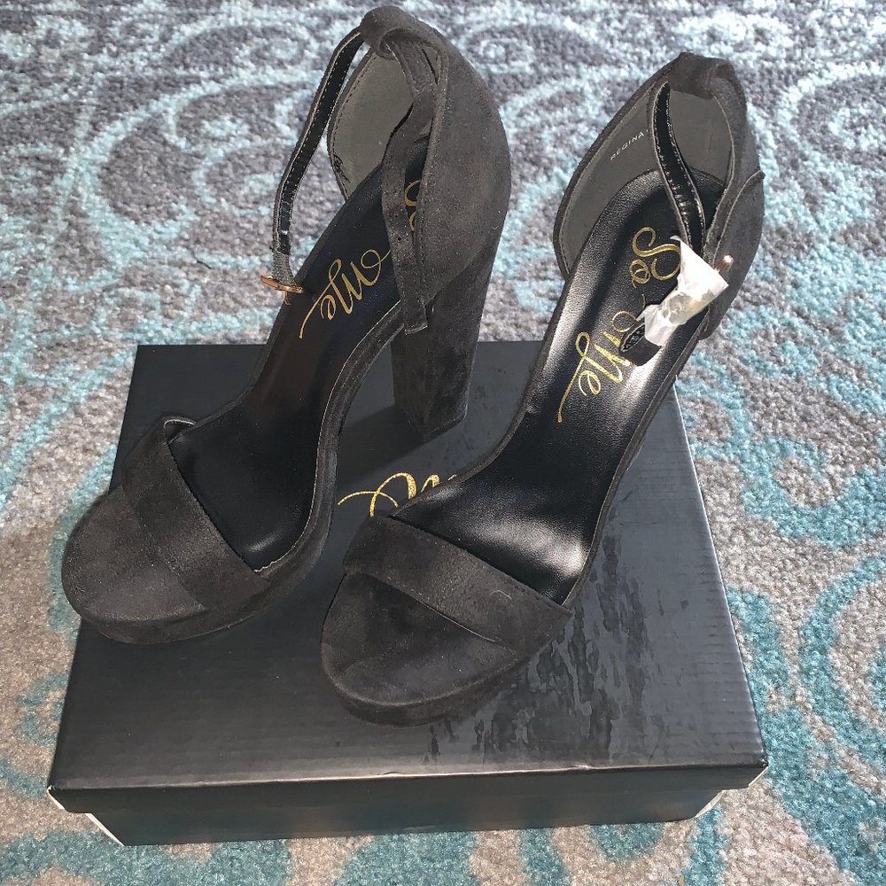 FASHION NOVA Suede Platform High Heels 5" - Black